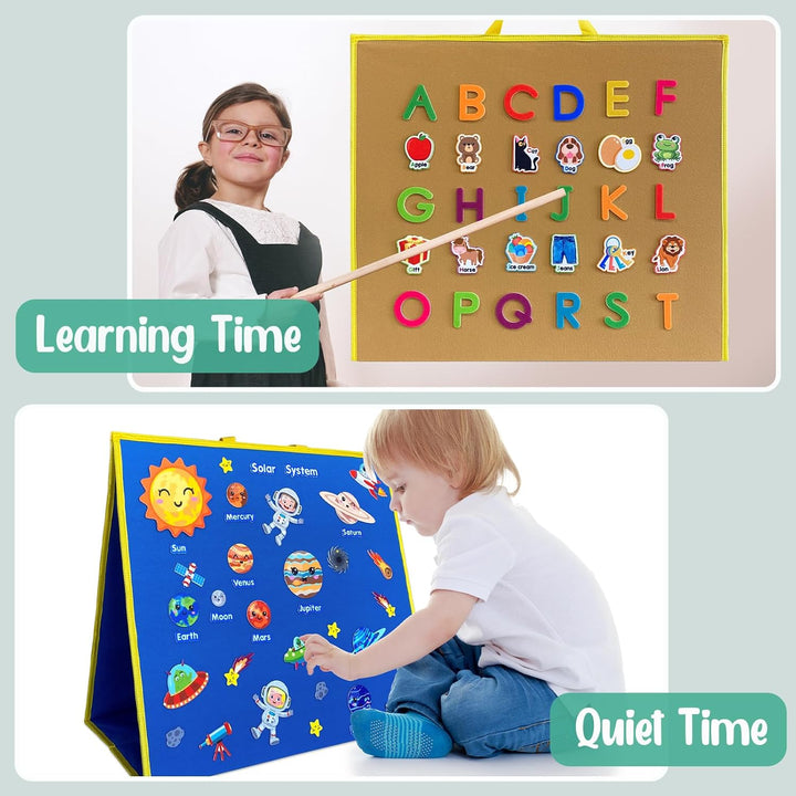 Large Felt Flannel Board 22.8*19.7 In,Felt Story Learning Board for Toddlers,Classroom,Preschool,Kiddie Corner, Interactive,Foldable,Stand,For Walls Felt Baord,Double-Sided Use,Gifts for Kids