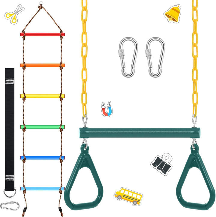 2 Pack Gym Swing Sets 48'' Trapeze Swing Bar Monkey Bar Heavy Duty Chain with Locking 6.8Ft Climbing Rope Ladder Climbing Game for Accessories Tree House Playground Outdoor Play (Pink)