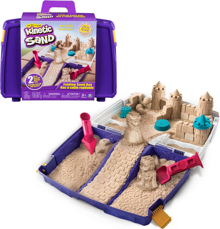 , Folding Sand Box with 2Lbs Play Sand, 7 Molds & Tools, Sensory Toys for Kids Ages 3 and Up