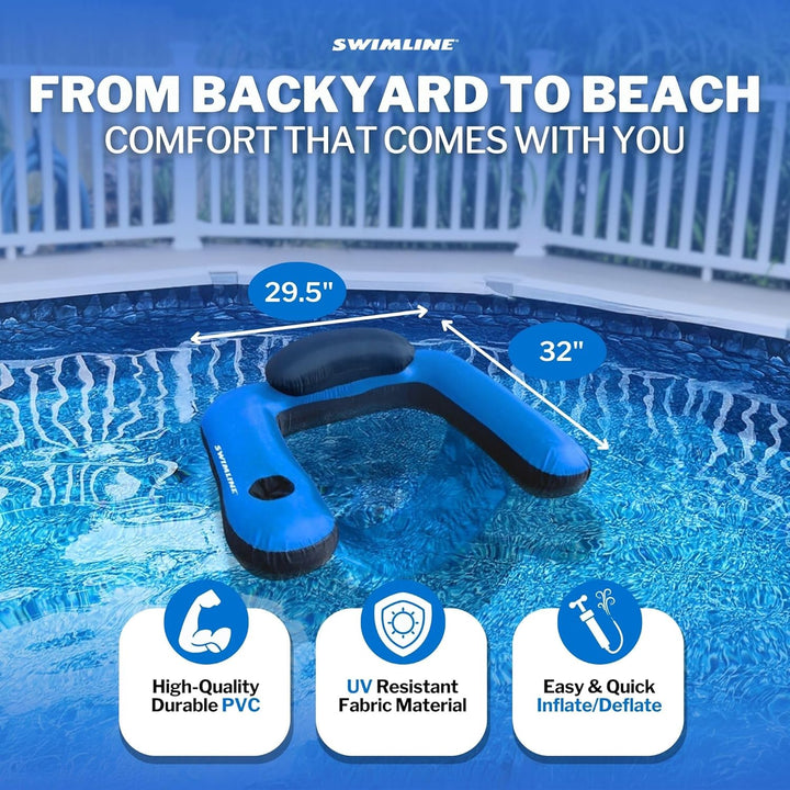 ORIGINAL Fabric Covered U-Seat Inflatable Pool Lounger | with Comfortable Sling Seat, Back Rest, and Built in Cup Holder | for Pool, Beach, Lake, and More