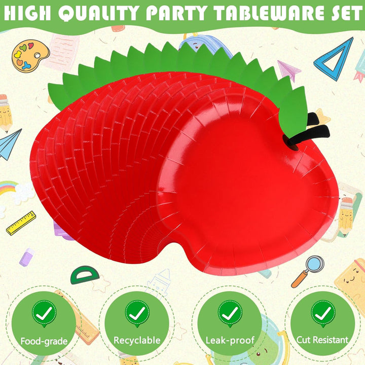 96 Pcs Back to School Decoration Apple Paper Plates First Day of School Party Supplies Preschool Kindergarten Classroom Decoration Teacher Party Disposable Tableware Set for 24 Guests