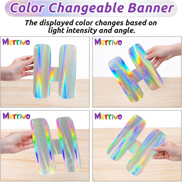 Iridescent Happy Birthday Banner, 9Ft Pre-Strung Holographic Birthday Decorations Vibrant Party Sign with Aurora, Rainbow Effects