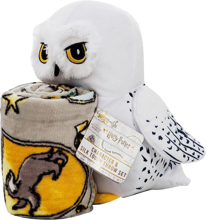 Character Hugger Pillow & Silk Touch Throw Blanket Set, Stuffed Animal for Kids, Newborn Snuggle Toy, 40" X 50", Harry Potter - Hedwig Magic