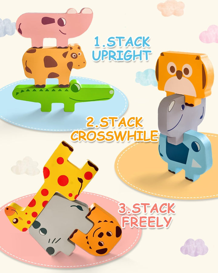 Montessori Toys for 1 2 3 4 Year Old Boys Girls, Toddler Toys Age 2-4, 1 2 3 4 Year Old Girl Boy Birthday Gifts, 10 Pack Wooden Animal Blocks Sorting & Stacking Education Toddler Puzzles Toy
