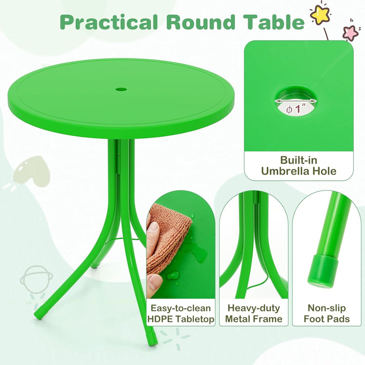 Kids Picnic Table, Kids Outdoor Table with 2 Folding Chairs, Height Adjustable Umbrella, Portable Children Outdoor Furniture for Patio, Garden, Backyard (Green)