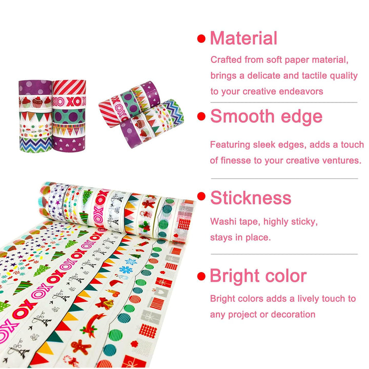 50 Rolls Cute Washi Tape Set for Journaling, 15Mm Wide Translucent Writable Decorative Adhesive Tape for Bullet Scrapbook Book Planner Crafts, Strong Adhensive, Easy to Tear & Cut