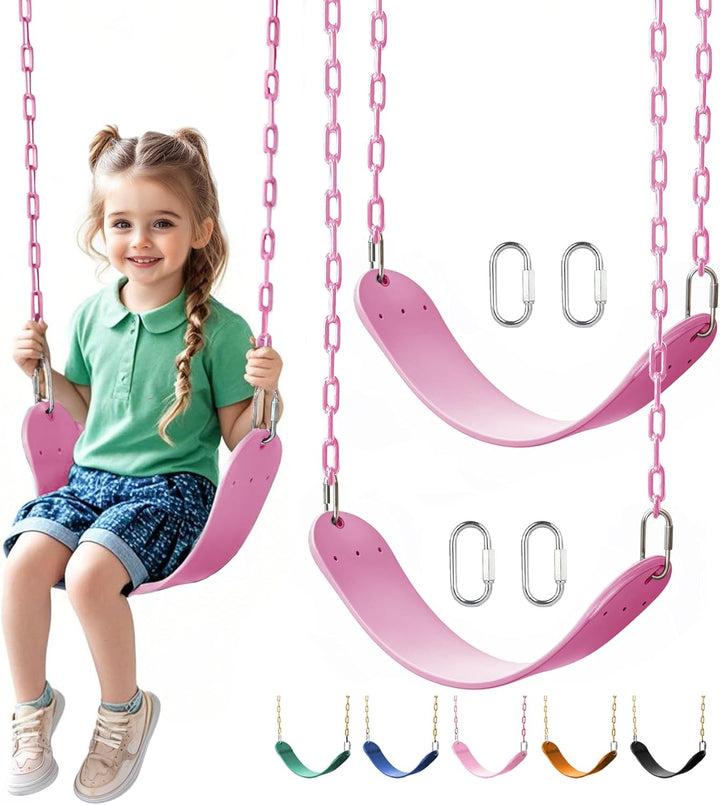 Heavy Duty Swing Seat, 66" Rust-Resistant Chains with 30" Ppc-Coated Section, Swing Set Accessories Replacement with Quick Links, Kids Swings Supports 330 Lbs for Outdoor Playground, Green
