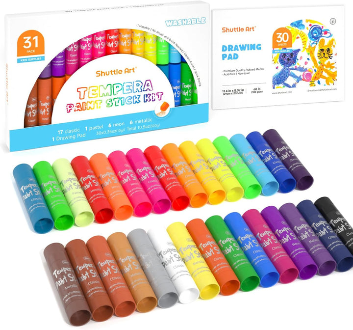 Tempera Paint Sticks, 15 Colors Solid Tempera Paint for Kids, Super Quick-Drying, Washable, Works Great on Paper Wood Glass Ceramic Canvas
