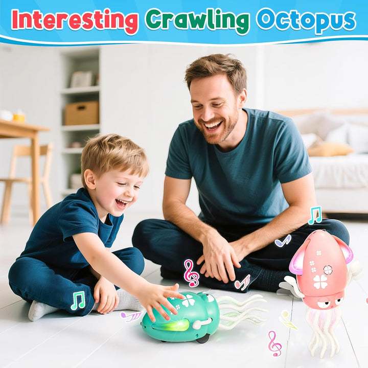 Dancing Octopus Baby Toy, Electric Crawling Octopus Tummy Time Toy, Rechargeable Magic Dancing Music Squid Baby Toys for 3 4 5 Year Old Kids Boy Girl Birthday Gifts Christmas Stocking Stuffers(Green)