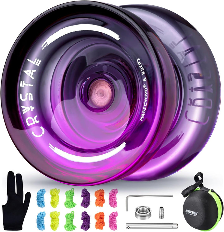K2 Crystal Black Yoyo Professional, Responsive Yoyo for Kids Beginners with Extra Unresponsive Yo Yo Bearing, Pro Plastic Trick Yo Yo for Adults+12 Stings+Bearing Removal Tool+Storage Bag