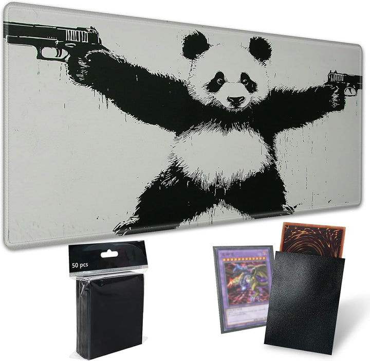 TCG Playmat Board Game Mat plus 50 Pcs Card Sleeves, 24 X 14 Table Mats Game Mousepad with Soft Surface Non-Slip Base for MTG RPG CCG Trading Card Game Playmats, Green Frog