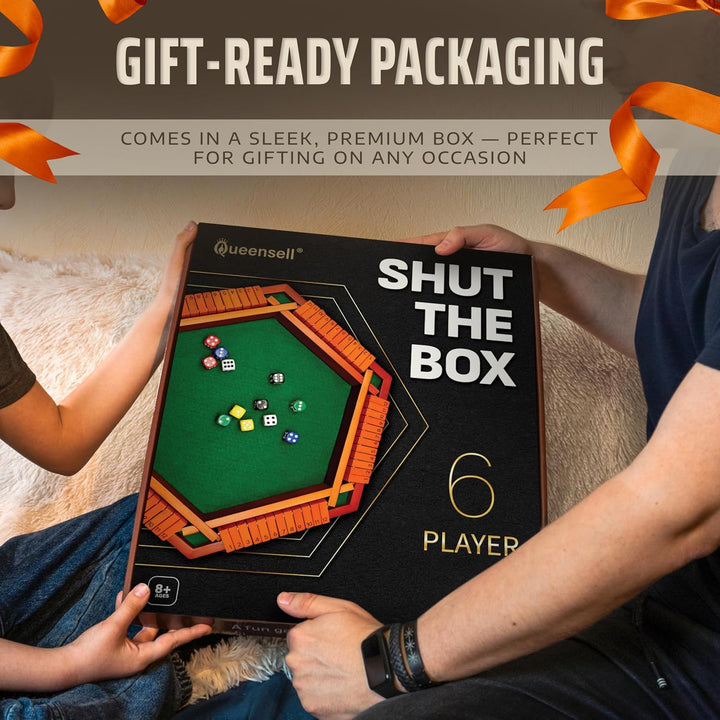 Shut the Box Game Wooden Board for 1-6 Players - 16-Inch Shut the Box Game 12 Numbers for Adults & Kids - Ideal for Games Night