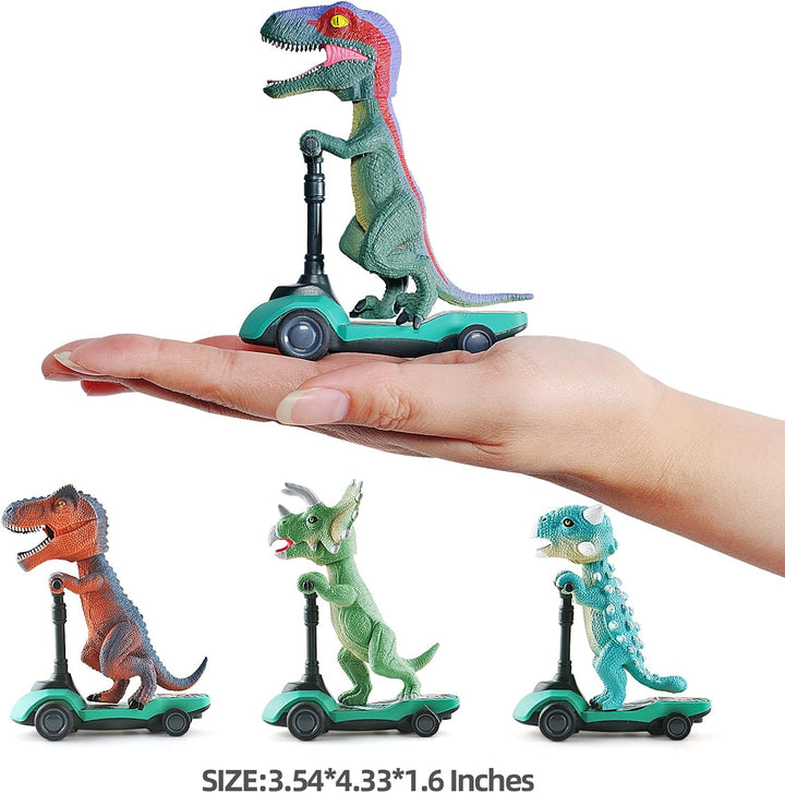 Dinosaur Scooter Toys Pull Back Cars Mini Finger Kick Scooters Boy Toy Age 3 4 5 6, Dino Gift Sets for Kids 4-Pack