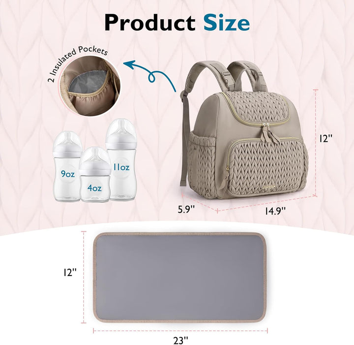 Diaper Bag Small Diaper Backpack Stylish Baby Travel Backpacks with Insulated Pockets, Changing Pad, Stroller Straps