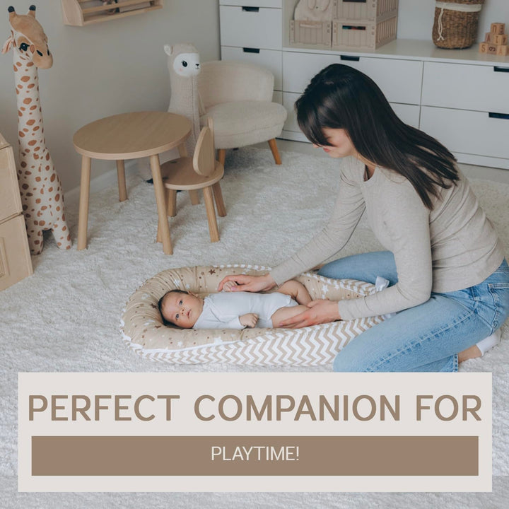 Aila + Aiden Baby Lounger | Organic Cotton Infant Lounger | Reversible, Adjustable & Portable Floor Lounger | Soft, Breathable, Washable Cover- Star Collection (Tan)