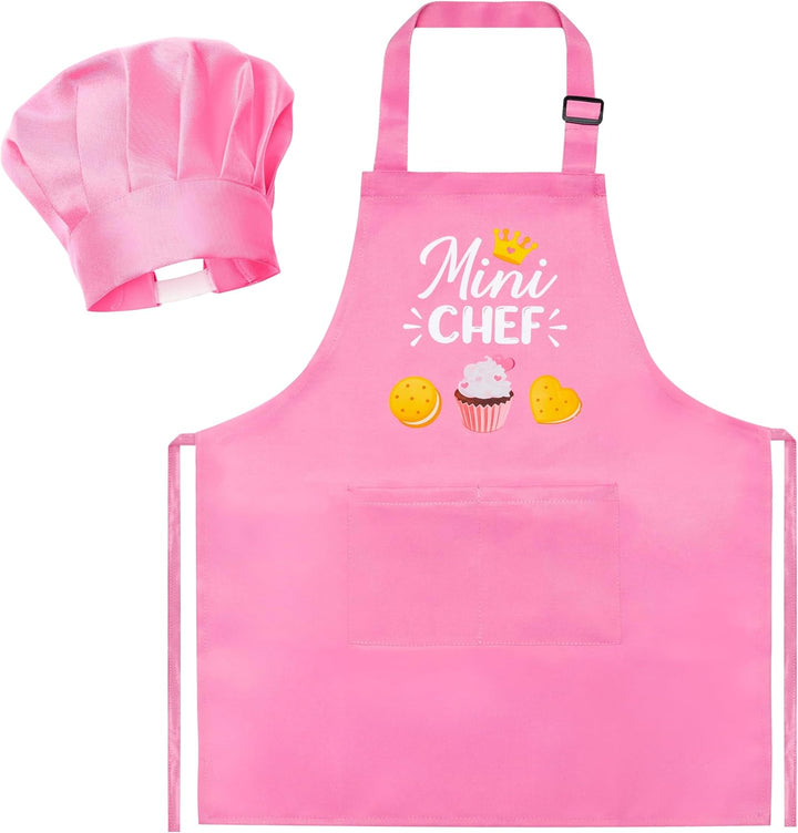 2 Pcs Kid Apron and Chef Hat Set, Adjustable Children Blue Kitchen Apron Cooking Baking Painting and Training Kits Dress up Role Play Chef Toy Kid Funny Cooking Gift New Year