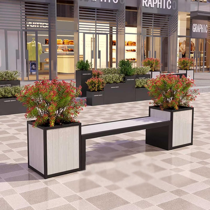 Outdoor Park Planter Bench Outdoor Flower Box Sitting Chair Combination Commercial Square Planter with Seat Wooden Leisure Bench Park Flower Box Bench(L260*D50*H60Cm)