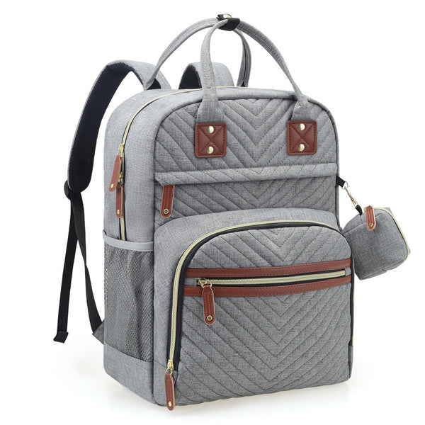 Diaper Bag Backpack, Baby Essentials Travel Tote Bag, Multi Function Waterproof Backpacks, Travel Essentials with Stroller Straps & Pacifier Case - Grey