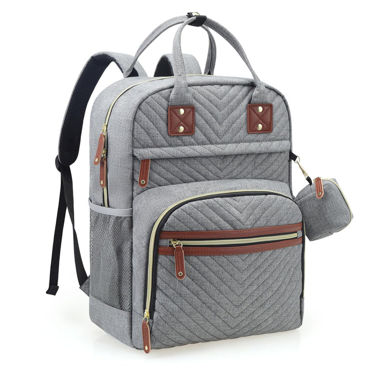 Diaper Bag Backpack, Baby Essentials Travel Tote Bag, Multi Function Waterproof Backpacks, Travel Essentials with Stroller Straps & Pacifier Case - Grey