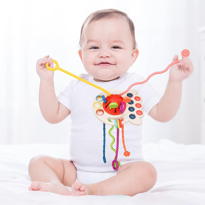 Montessori Toys, Silicone Pull String Activitys, Developmental Pulling Baby Sensory Toy, Car Seat Airplane Travel Toddler Boy &Girl Infant Birthday Gifts