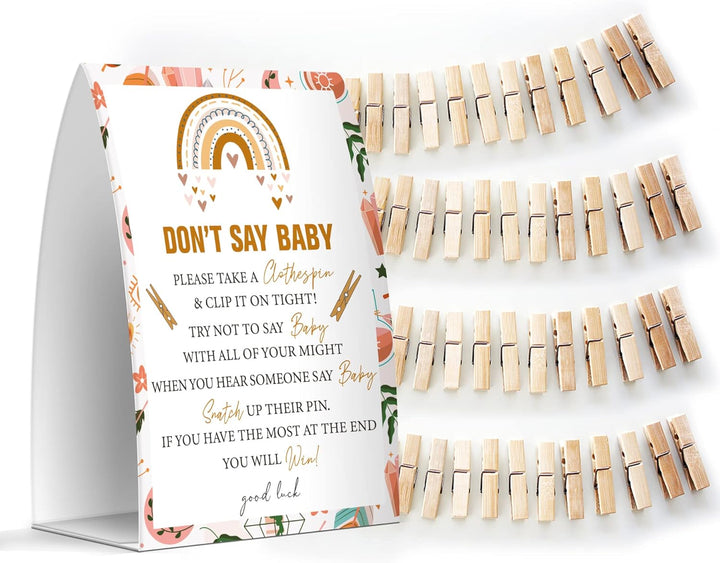 Don'T Say Baby Set - One 5X7 Sign and 50 Mini Clothespins, Baby Shower Games, Baby Shower Decoration, Gender Neutral Baby Shower - Msjb041