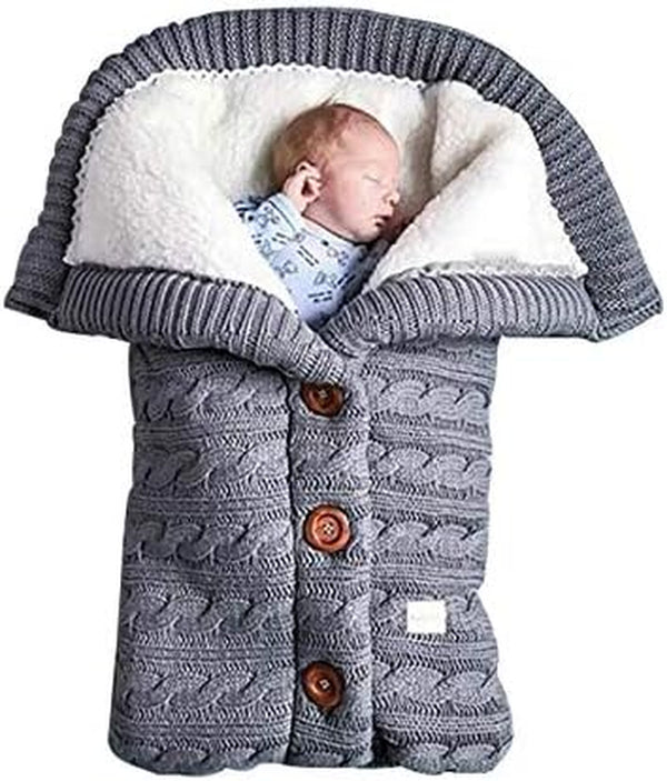 Warm Baby Sleeping Bag Envelope Winter Kid Sleepsack Footmuff Stroller Knitted Sleep Sack Newborn Knit Wool Swaddling Blanket (Gray)