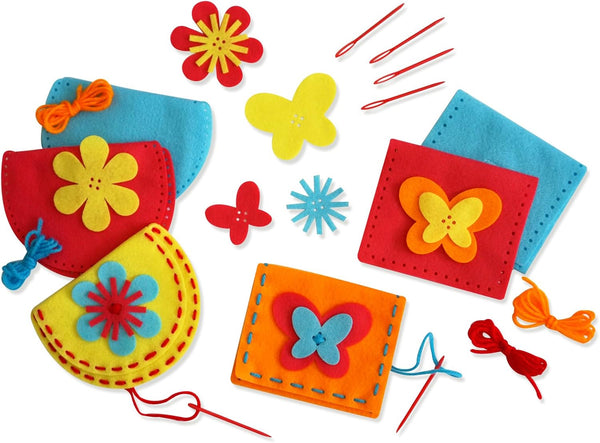 Sew Your Own Purses - Sewing Kit for Kids Ages 4-8 plus - Felt Crafts - Helps Develop Fine Motor Skills - DIY Kit with 6 Purses & Accessories