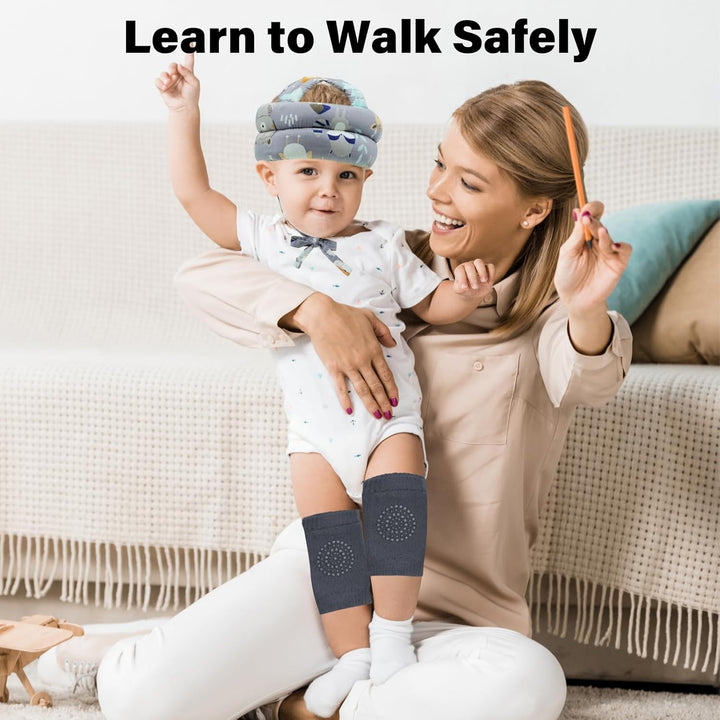 Baby Head Protector Helmet & Baby Knee Pads 3 Pairs Toddler Protector Cap Soft Cotton Cushion, Adjustable Bump-Free Safety Hood to Crawling, Walking, and Running