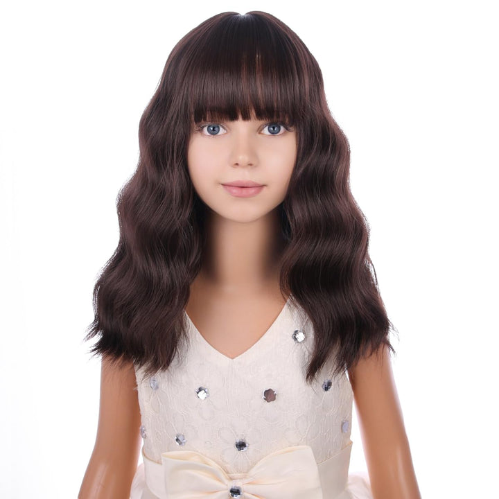 Blonde Wig Kids Child Short Wavy Wig with Bangs Flaxen Blonde Wigs Synthetic Girls Cosplay Halloween Party Costume Wigs (Flaxen Blonde)