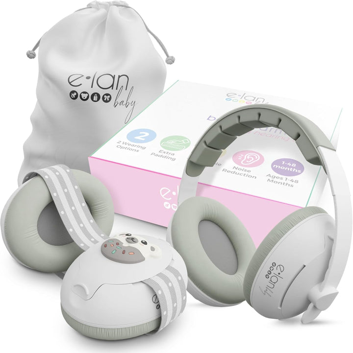 2-In-1 Baby Ear Muffs Noise Protection - Baby Headphones for Noise & Plane Travel - 2 Headbands - Toddler Ear Protection for Infant & Toddler Travel Essential, Age 1-48 Months