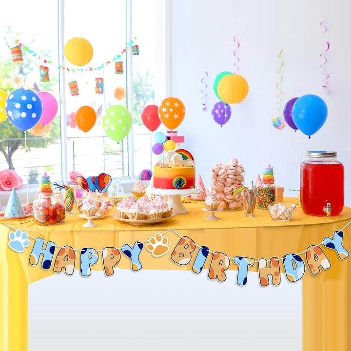Blue Dog Birthday Party Supplies, Blue and Orange Banner Dog Happy Birthday Banner Party Decorations for Decoration Centerpieces