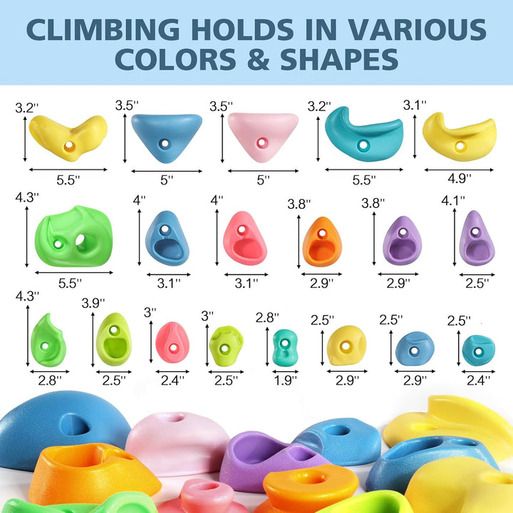 32 Rock Climbing Holds Multi Size for Kids, Adult Rock Wall Holds Climbing Rock Wall Grips for Indoor and Outdoor Playground Play Set