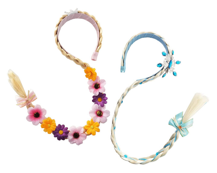 2Pcs Princess Rapunzel Wig Long Braided Wigs Princess Hairpiece Cosplay Wigs Birthday Festival Party Gifts Girls Headbands Costume Dress up Accessories