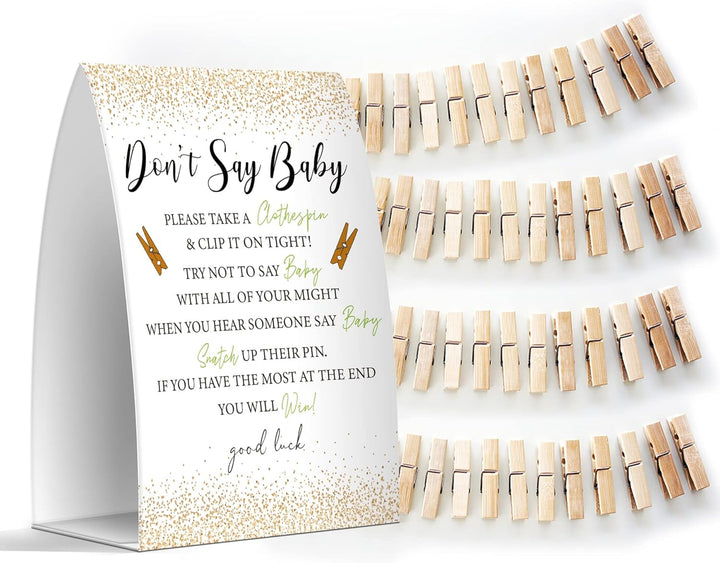 Don'T Say Baby Set - One 5X7 Sign and 50 Mini Clothespins, Baby Shower Games, Baby Shower Decoration, Gender Neutral Baby Shower - Msjb041
