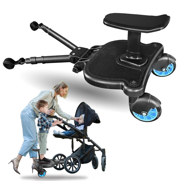 Universal Stroller Board with Detachable Seat - 2 in 1 Sit and Stand Stroller Standing Board for Most Brands of Strollers Holds Children up to 55Lbs-Blue