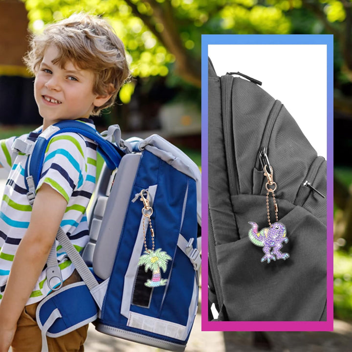 Diamond Art for Kids 6 Pcs DIY Diamond Painting Cartoon Keyrings Set, Painting by Number Gem Keychains Craft Kits for Kids Ages 6-12, Gifts for Birthday, Back to School