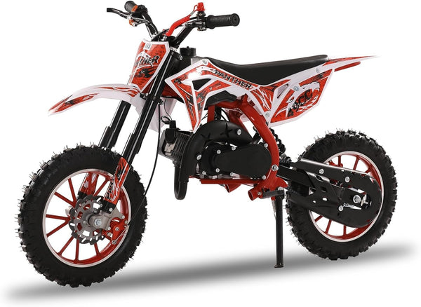 Kids Dirt Bike 50CC 2-Stroke Youth Pit Bike - Off-Road Gas Dirt Motorcycle with Pull Start Gas Power Motocross Children Pocket Motorbike (USA Stock) Max Speed 40KM/H 330LBS Red