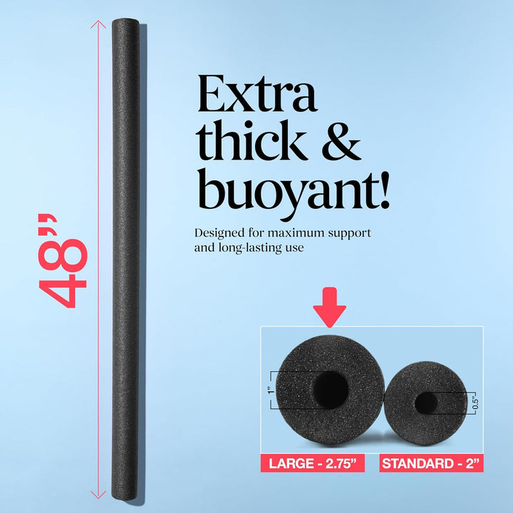 Pool Noodles Foam 6 Pack - Soft Large Black Foam Noodle Tube, Bulk Swim Noodles, Multi-Purpose, Pool Toy, Floating Training Device, Exercise Aid, Craft Projects