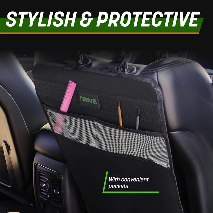 - 2 Pack Car Seat Back Protectors, Reversible Kick Mats - Black