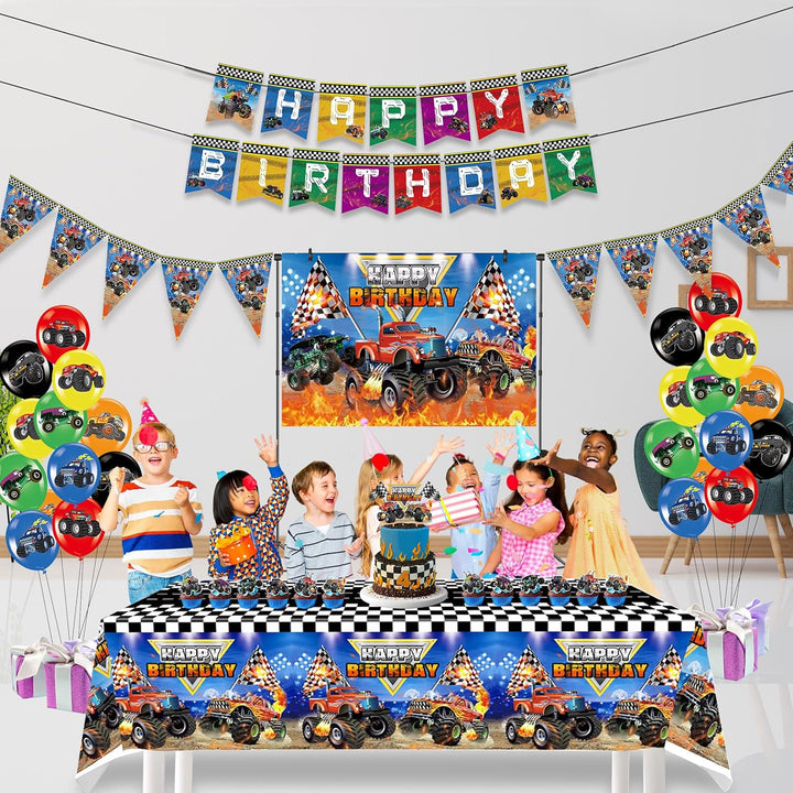 Monster Truck Birthday Party Decorations, Hot Jam Monster Wheels Party Supplies, Boys 3Rd 4Th 5Th Birthday, Monster Truck Decor, Balloons, Banner, Backdrop, Cup Cake Toppers, Tablecloth