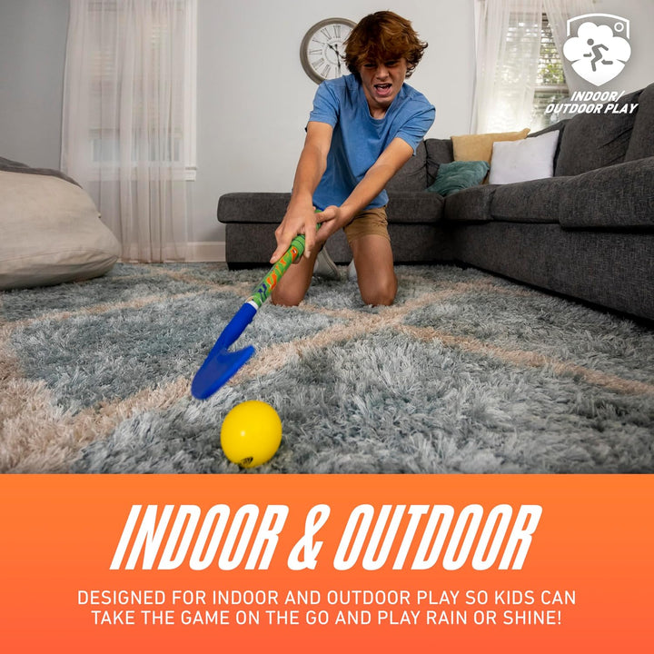 NERF Proshot Kids Hockey Sticks+Ball Set-2 Player Youth Indoor+Outdoor NERF Hockey Set-2 in 1 Knee+Floor Hockey Sticks-(2)Nerf Proshot Youth Hockey Sticks+(1)Foam Hockey Ball Included