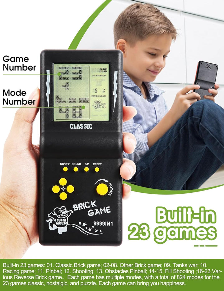 3.5-Inch Large Screen Retro Brick Game Console for the 80S/90S Build in Block Game Racing/Tank Game Built-In 23 Classic Games Nostalgic Puzzle Children'S Game Console (Black)