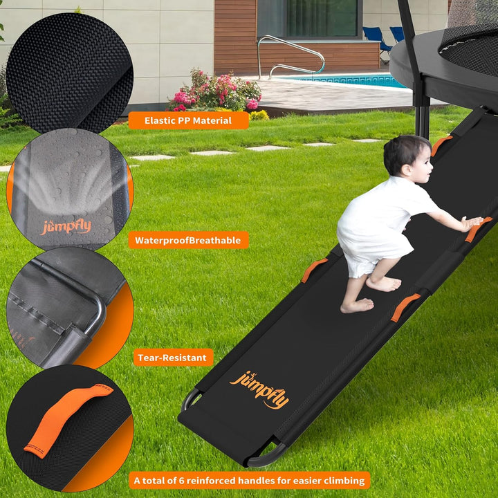Trampoline Slide Ladder Universal Trampoline Ladder with Handles Strong Tear Resistant Fabric Trampoline Accessories for Kids Toddler Climb up & Slide Down, Orange