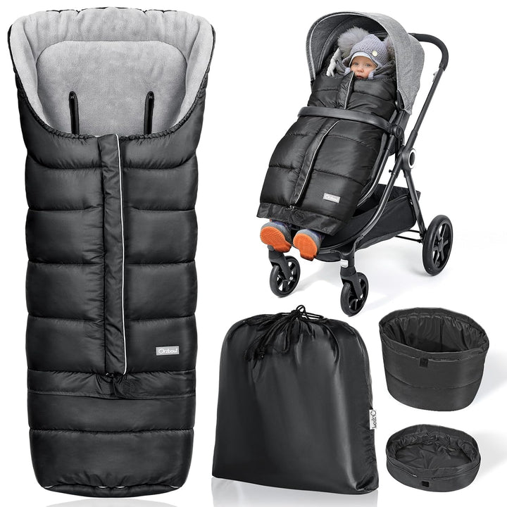 Warm Bunting Bag Universal, Stroller Sleeping Bag Cold Weather, Waterproof Toddler Footmuff (Black, Large)