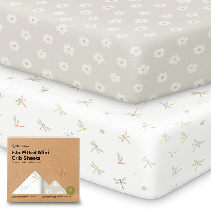 Pack and Play Sheets Fitted - 2-Pack Mini Crib Sheets for Pack N Play Mattress 38X26, Soft & Cozy, Neutral Toddler Playard Bedding, Snug Fitted Mini Baby Crib Mattress Cover Boy, Girl (Butterflies)