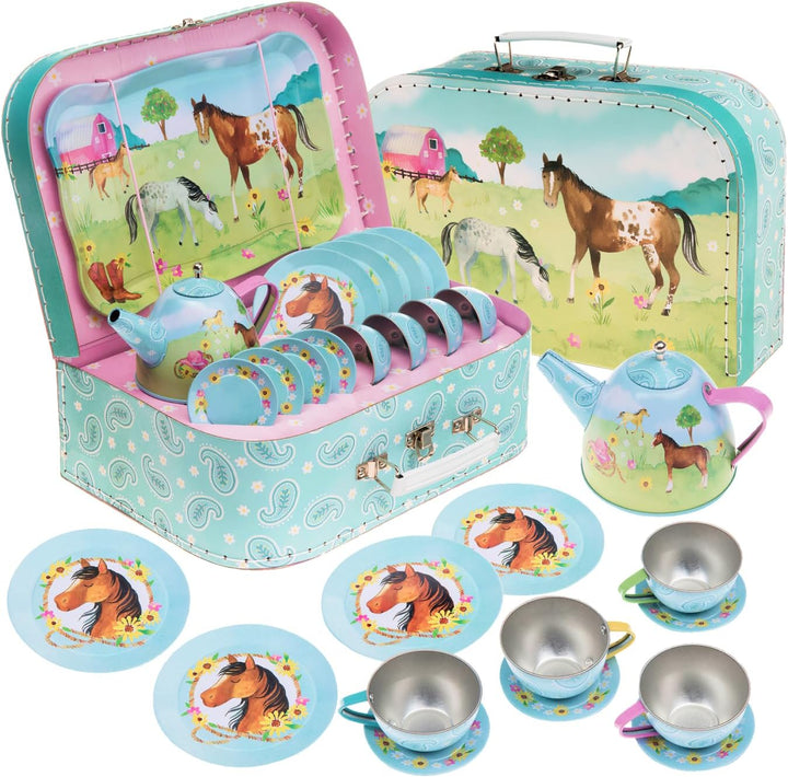 Tea Party Set - 15-Piece Toddler Tea Set with Unicorn Design for Kids - Includes Teapot, Cups, Saucers, Plates and Carrying Case for Imaginative Play and Storage