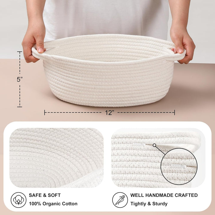 8 Pack Small Woven Basket with Gift Bags and Ribbons, All 12"X 8"X 5", Empty Decorative Gift Chest Box, Cute Baby Gift Basket for Nursery, Cotton Rope Room Shelf Storage Basket with Handles, White