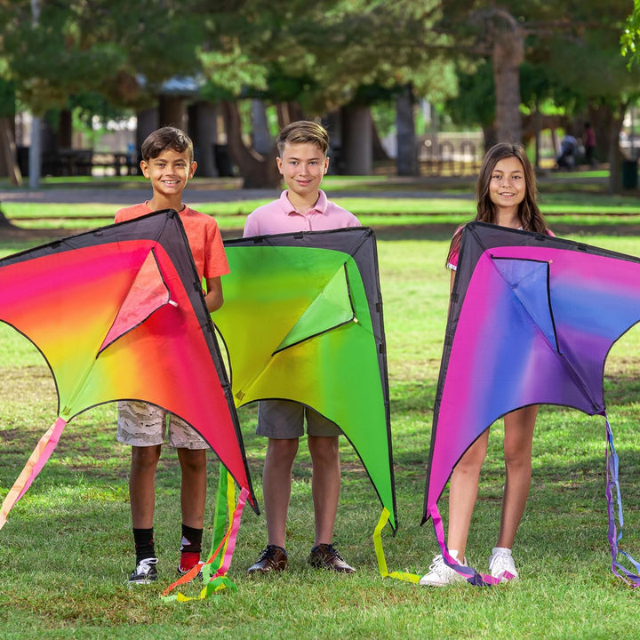 Large Delta Kite Red, Green and Purple, Easy to Fly Huge for Kids and Adults with 262.5Ft String, Large Delta Beach Kite for Outdoor Games and Activities