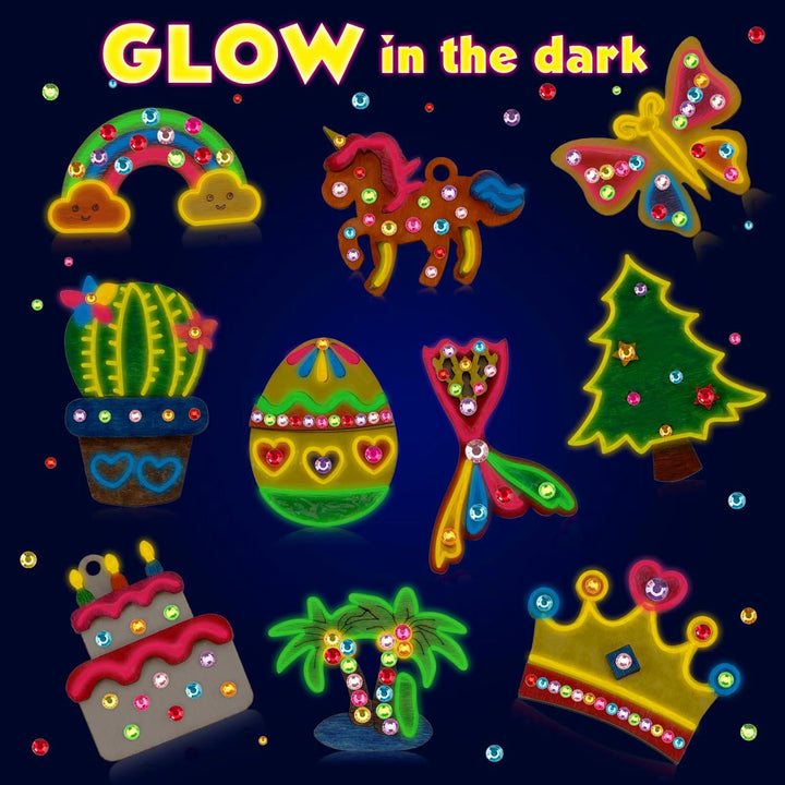 30Pcs DIY Wooden Magnets, Glow in the Dark Wooden Art Craft Supplies Painting Kit for Kids Activities Party Favors for Boys Girls Ages 4-8 8-12 Birthday Gifts Toys Pinata Goodie Bags Stuffers