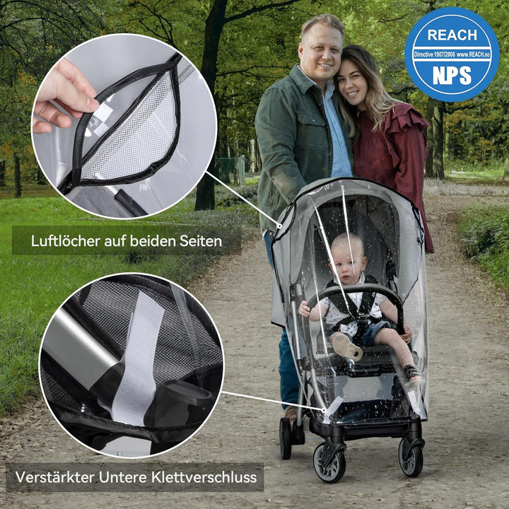 Stroller Rain Cover, Universal Stroller - Waterproof Windproof Travel Weather Shield Thick & Durable Protect from Dust and Snow with Breathable Ventilation Mesh Clear Visibility